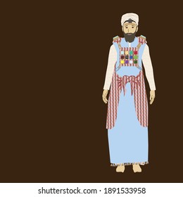 A Jewish high priest from Jerusalem. Dressed in eight special garments for his work in the temple.
Flat vector drawing.