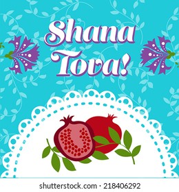 Jewish holiday background. Rosh Hashanah holiday card with hebrew text Happy Jewish New Year.