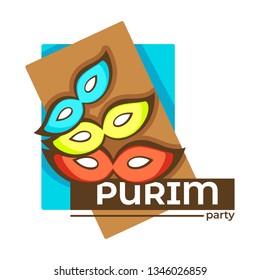 Jewish holiday celebration Purim party isolated icon vector carnival or masquerade costume element festival greeting and congratulation emblem or logo Jew religion event wish and celebration