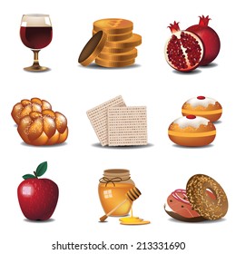 Jewish holiday food icons EPS 10 vector for ad, marketing, greeting card, web page, social media, blog and more