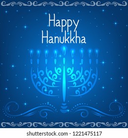 Jewish Holiday Hanukkah Background,  Menorah With Burning Candles. Vector Illustration. 