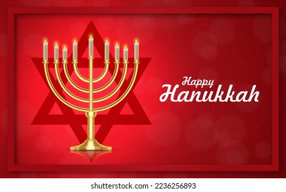 Jewish holiday Hanukkah background with menorah and burning candles. EPS10 vector