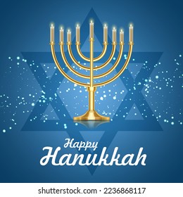 Jüdischer Urlaub Hanukka Hintergrund mit Menorah und brennenden Kerzen. EPS10-Vektor