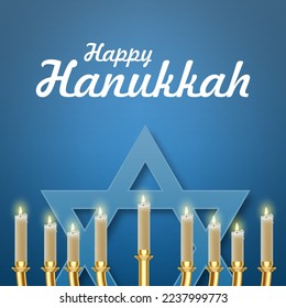 Jewish holiday Hanukkah background with menorah and burning candles. EPS10 vector