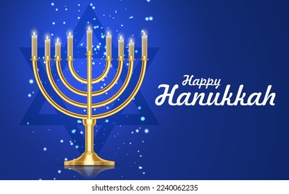 Jewish holiday Hanukkah background with menorah and burning candles. EPS10 vector