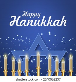 Jewish holiday Hanukkah background with menorah and burning candles. EPS10 vector