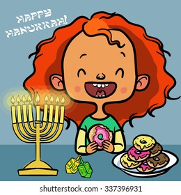 Jewish Holiday Hanukkah Card Funny Cartoon Stock Vector (Royalty Free ...