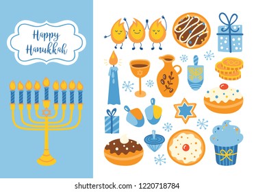 Jewish holiday Hanukkah element set for graphic and web design. Vector illustration