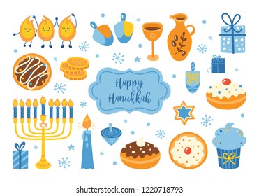 Jewish holiday Hanukkah element set for graphic and web design. Vector illustration