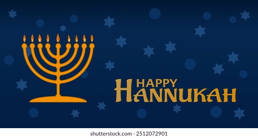 Jewish holiday Hanukkah (Jewish Festival of light) background with menorah (traditional candelabra). Happy Hanukkah in Hebrew. Vector illustration