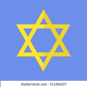 Jewish holiday Hanukkah. Golden David star on blue background. Flat vector illustration