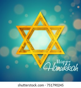 Jewish holiday Hanukkah with golden symbol on blue.