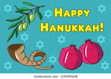 Jewish holiday Hanukkah greeting card vector illustration