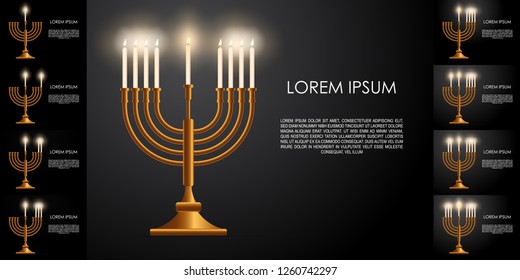 Jewish Holiday Hanukkah icons set. Realistic style illustration. Hanukkah candles for eight day holiday . Vector illustration