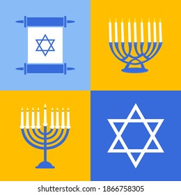 Jewish Holiday Hanukkah icons set