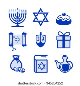 Jewish Holiday Hanukkah icons set