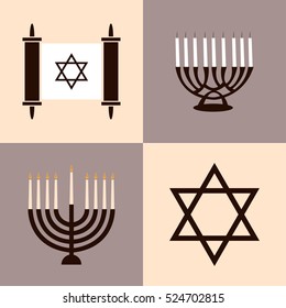 Jewish Holiday Hanukkah icons set. Vector illustration. EPS 10