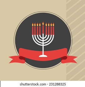 Jewish holiday Hanukkah. menora with red ribbon