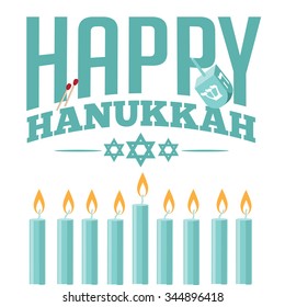 Jewish holiday Hanukkah menorah candles and dreidel. EPS 10 vector royalty free illustration.