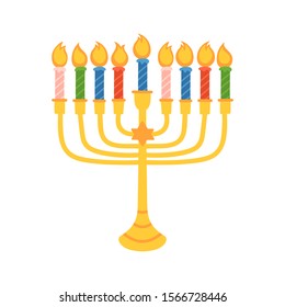 Jewish holiday Hanukkah menorah cute hand drawn design. Childish print for cards, stickers and party invitations. Vector illustration