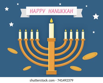 Jewish holiday Hanukkah with menorah (traditional Candelabra) celebration concept.