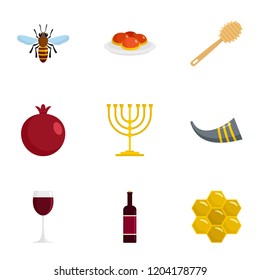 Jewish holiday icon set. Flat set of 9 jewish holiday vector icons for web design