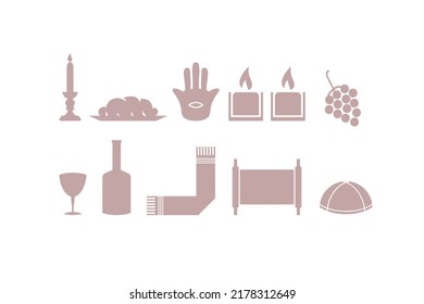 Jewish Holiday Icons Design Vector Flat Modern Illustration