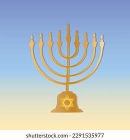 Jewish holiday object, Hanukkah Menorah, nine-branched candelabrum with Star of David.  The center light represent the Sabbath.