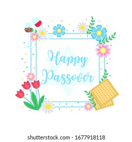 Jewish holiday Passover banner design with with floral decoration, matzo. vector illustration