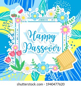 Jewish holiday Passover banner design with floral decoration, Happy Passover greeting card. Pesach celebration concept. vector illustration