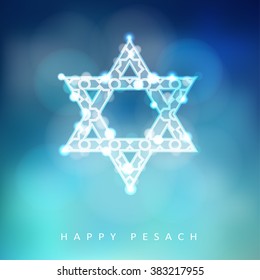 Jewish holiday Passover greeting card. Ornamental glittering jewish star. Israeli David star. Stock vector illustration background.