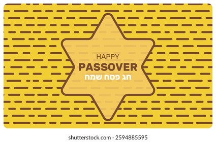 Jewish holiday Passover, Pesach. Greeting card. Greeting inscription in Hebrew: Happy Passover. Vector Illustration.