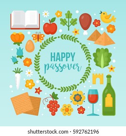 Jewish holiday Passover traditional symbols for graphic and web design. Vector illustration