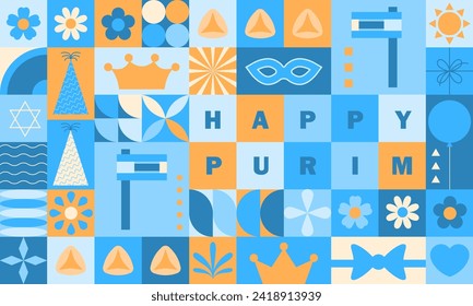 Jewish holiday, Purim background, banner, flat geometric style. Day of Purim Holiday. Purim concept design