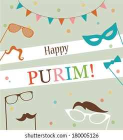 Jewish holiday Purim hipster greeting card design