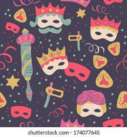 Jewish holiday Purim seamless pattern. Vector illustration