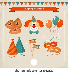 Jewish holiday Purim set of elements. Vector illustration