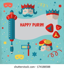 Jewish holiday Purim set of elements for design. Vector illustration