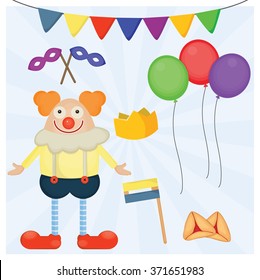 Jewish holiday Purim set of elements. 