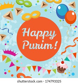 Jewish holiday Purim set. Vector illustration.