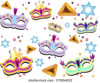 Jewish holiday of Purim, vector background