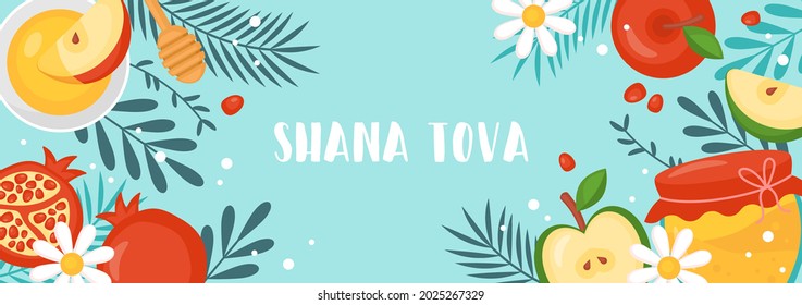 Jewish holiday rosh hashanah background with honey, apples and pomegranate