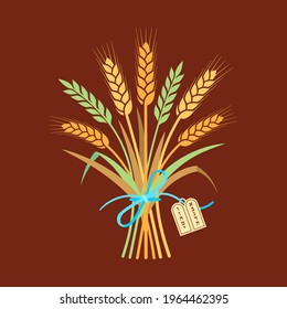 Jewish holiday Shavuot icon - Sheaf of Wheat Ears and Tablets of Stone with hebrew text of the Ten Commandments