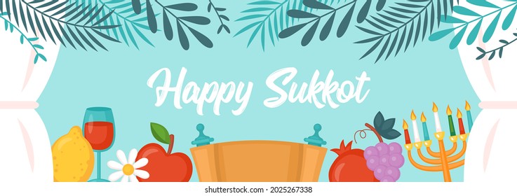 Jewish Holiday Sukkot banner design. Background template for greeting card, poster and invitation