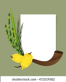 Jewish holiday Sukkot. Lulav ,Etrog, Arava and Hadas. Four species symbols date palm, citron, willow, myrtle