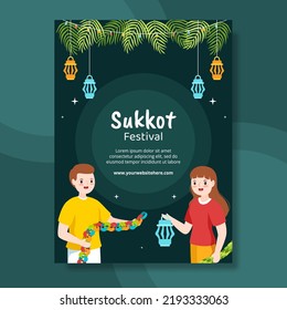 Jewish Holiday Sukkot Poster Template Hand Drawn Cartoon Flat Illustration