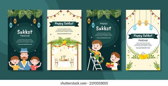 Jewish Holiday Sukkot Social Media Stories Template Hand Drawn Cartoon Flat Illustration