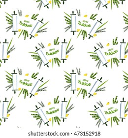 Jewish holiday Sukkot. torah with Lulav, ,Etrog, Arava and Hadas. Four species symbols date palm, citron, willow, myrtle illustration