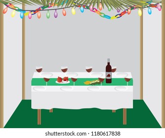 Jewish holiday traditional Sukkah and dinner table