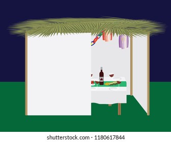 Jewish holiday traditional Sukkah and dinner table